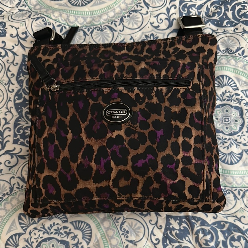 Coach Black and Brown Leopard Print Crossbody Bag